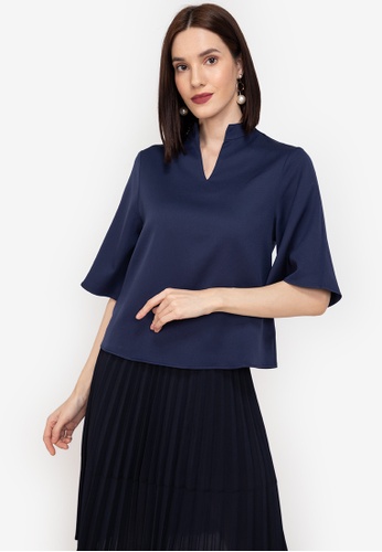 ZALORA WORK navy Notch Neck Wide Sleeves Top 07C3EAAB049A9AGS_1