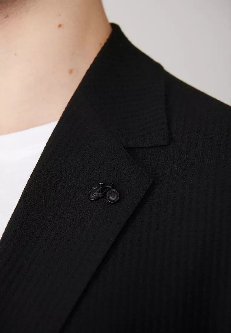 Men's Black Slit Unlined Flexible Fabric Jacket A41Y4000