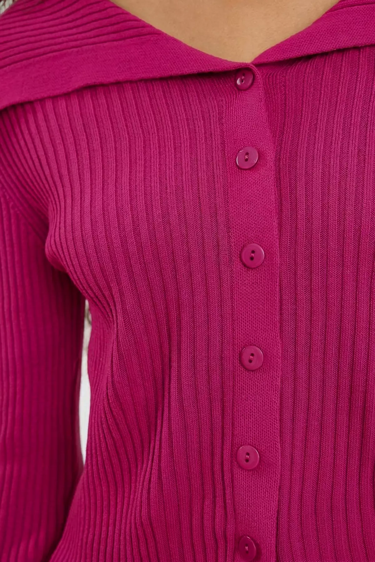 Fuchsia Crop Turn-Down Collar Knitwear Cardigan Twoaw24Hi284