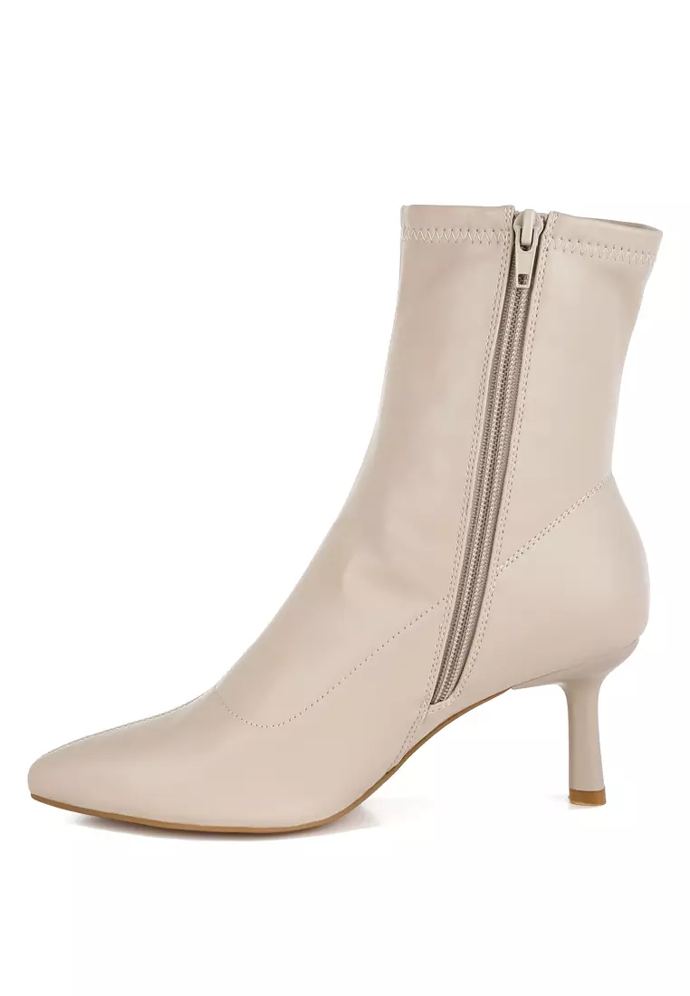 Stiletto Heel Sock Boots in Beige