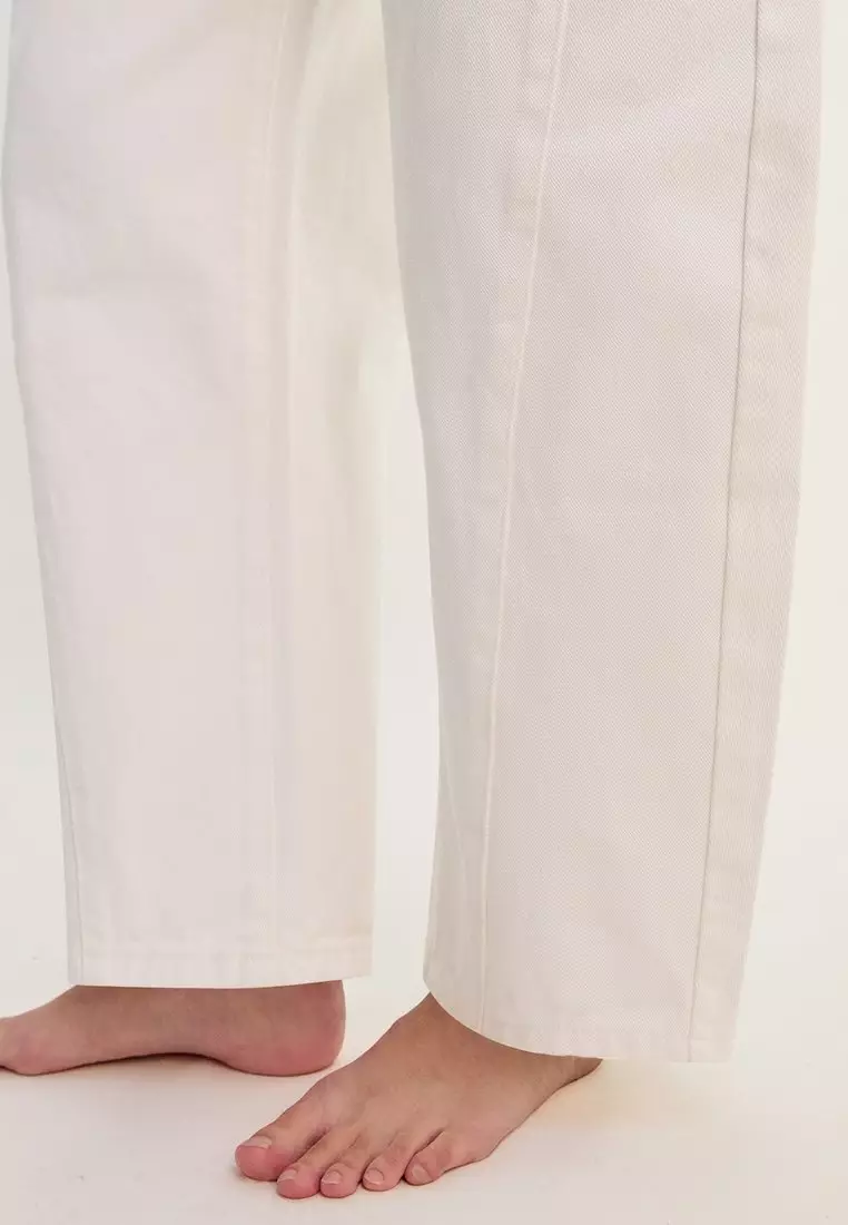 High Waist Wide Leg Denim Pants - White