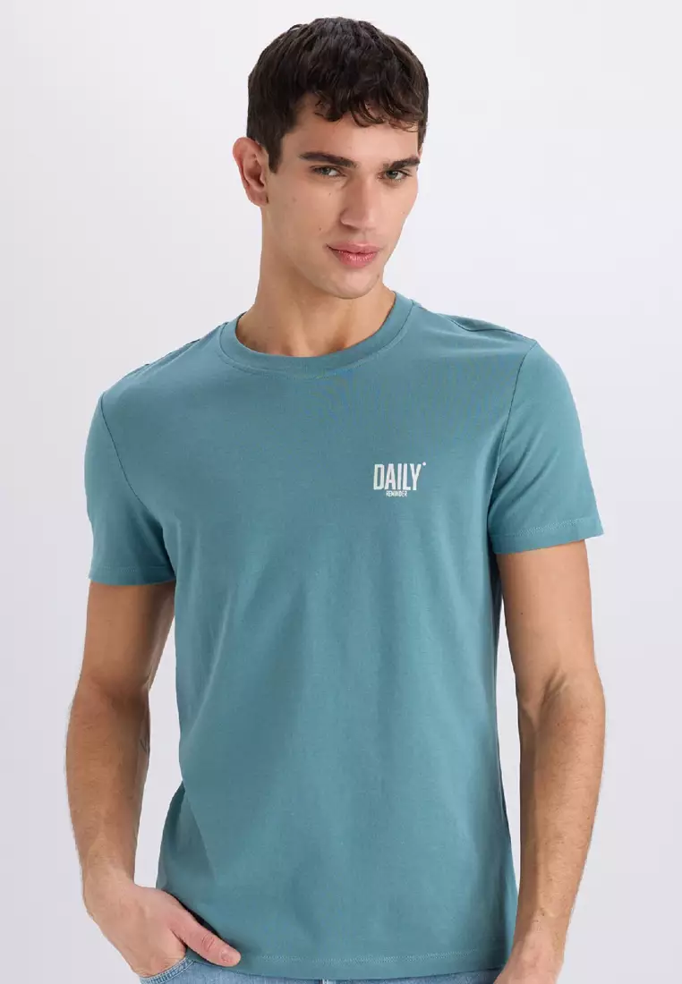 100% Cotton Slim Fit Slim Fit Crew Neck Printed Short Sleeve T-Shirt C2078Ax25Sm