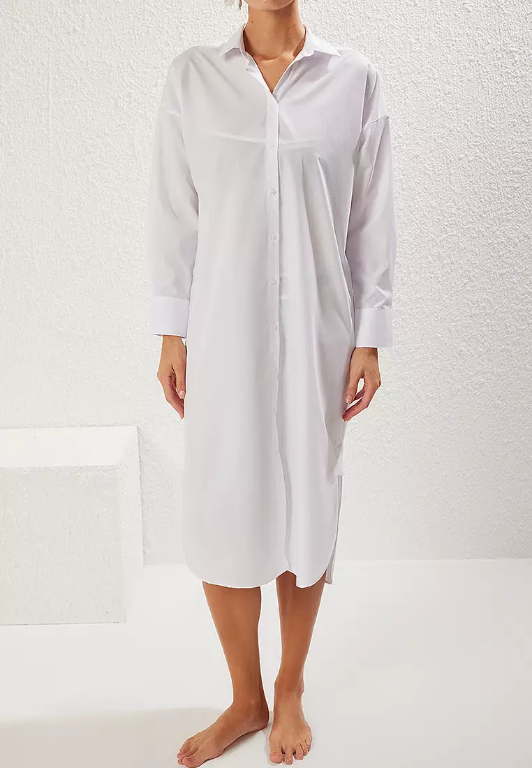 間條針織長袖沙灘連身裙