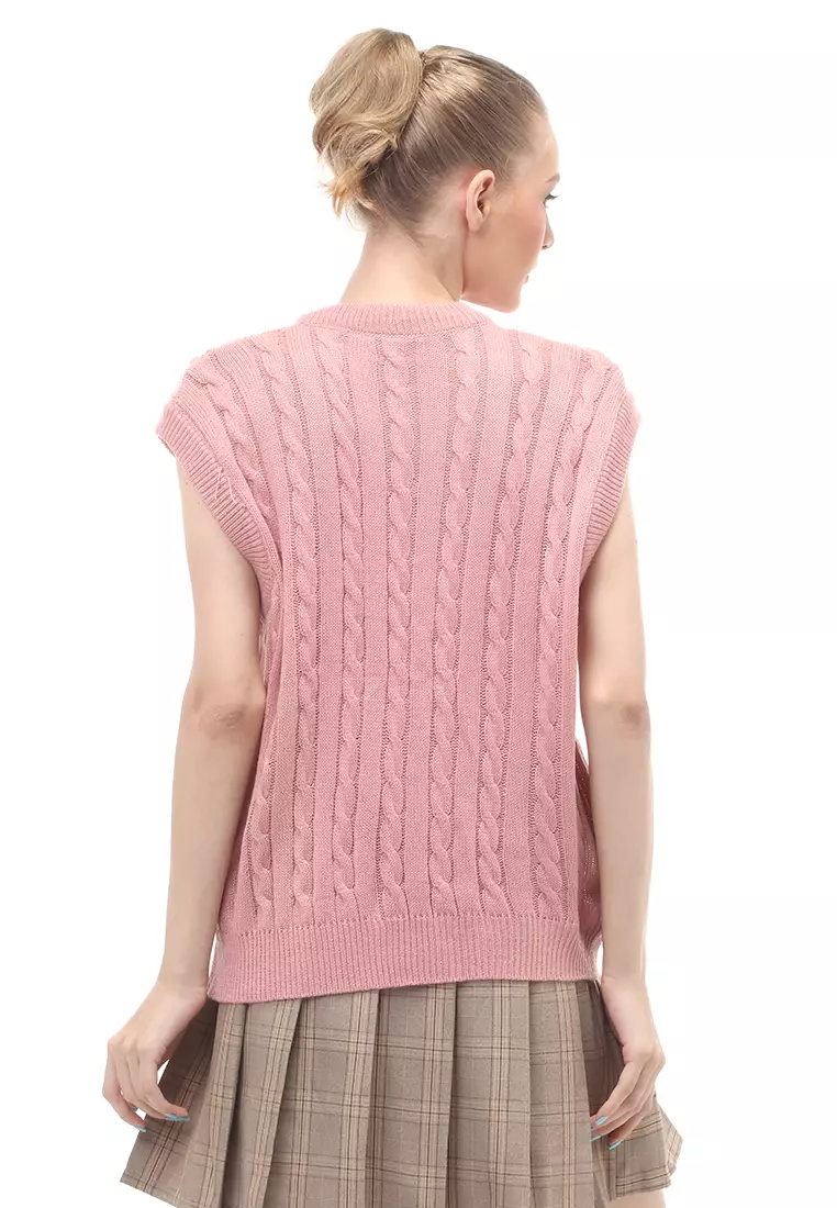 Urice Vest Rajut Atasan Wanita V-neck Sleeves Design Elegant - Dusty