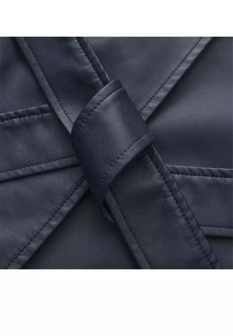 Oversized Faux Leather Trench Coat AD-M24PJ51