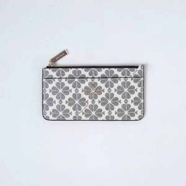 Dompet KATE SPADE JACQUARD MONOGRAM BLACK WHITE ZIP CARD WALLET 100% ORIGINAL
