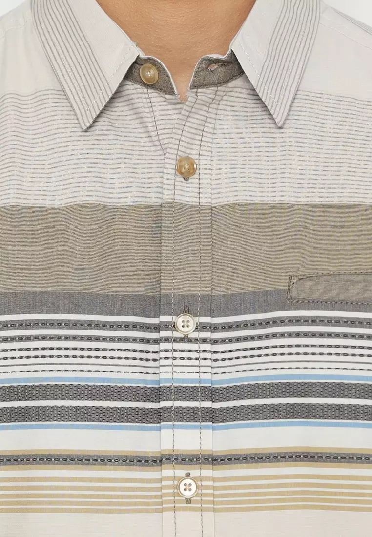 POLICE Kemeja Border Printing Cream Coklat Regular Fit Pria