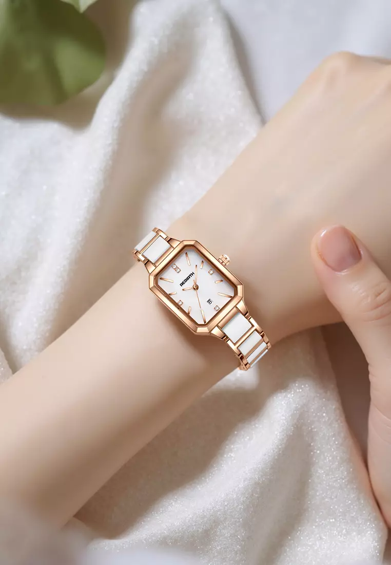 Jam Tangan Wanita Anti Air Original Tali Stainless Steel Berlian Anggun Jam Tangan Cewek rosewhite-A