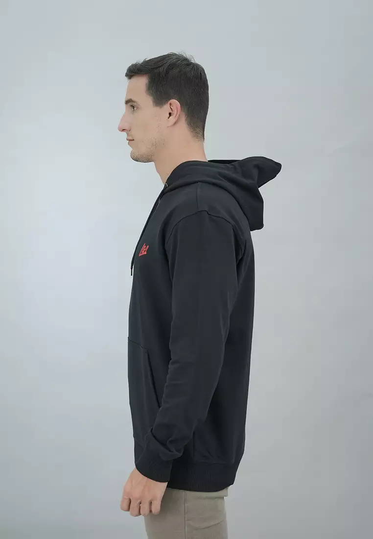 LGS Street - Hoodie Casual Pria Lengan Panjang Motif Polos Hitam Sablon Basic - SH.10.H029.003.C