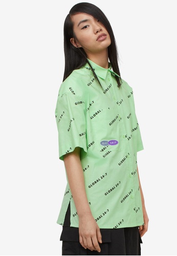 H&M green and multi Oversized Shirt 460A7AA2758F8AGS_1