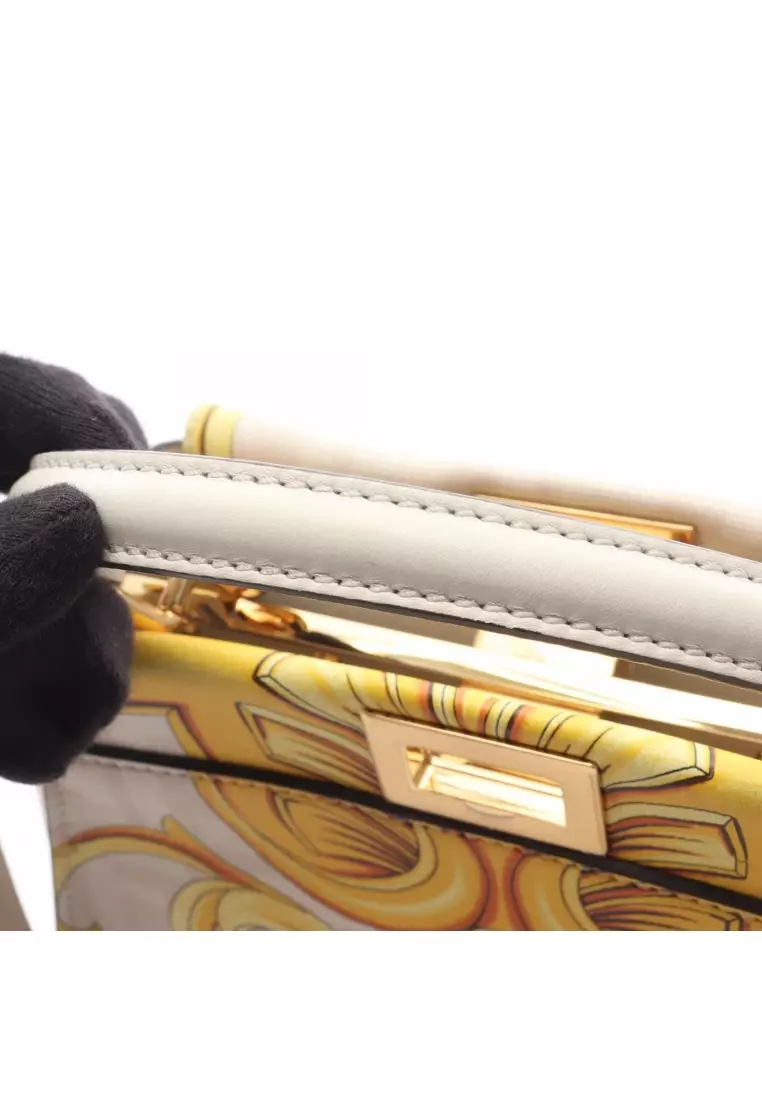 Pre-Loved Fendi FENDI × VERSACE FENDACE fenderche Ｍini Peekaboo Handbag leather white yellow 2WAY