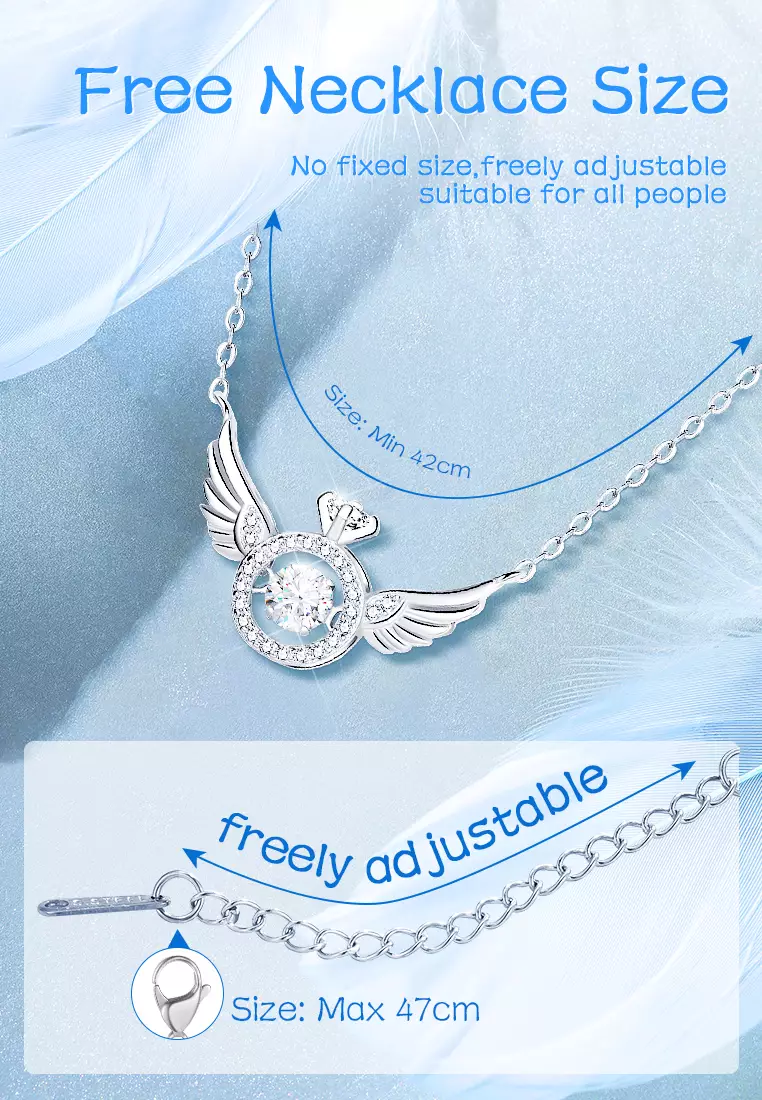 Kalung Wanita Titanium Berlian Sayap Desain Perhiasan Cewek Necklaces silver color