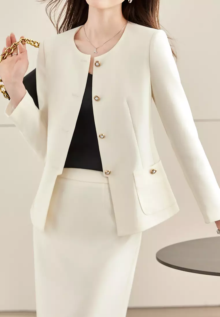 Single-breasted Round Neck Blazer YGH-EM2606
