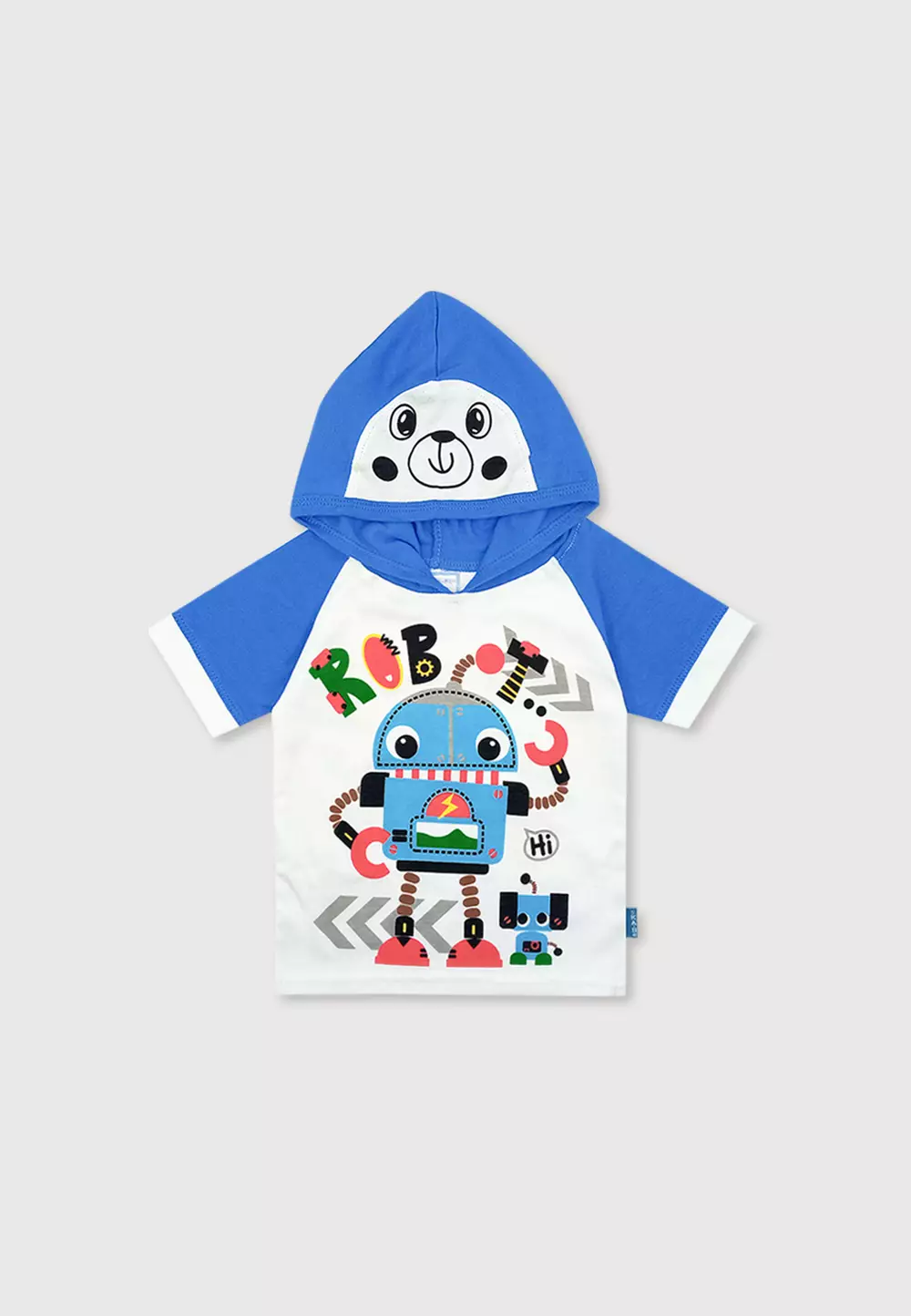 Wakakids Setelan Bayi Laki Laki Usia 6 Bulan Hingga 12 Bulan Baju Hoodie Oblong Lengan Pendek Celana Kaos Motif Robot 3328 Turkis