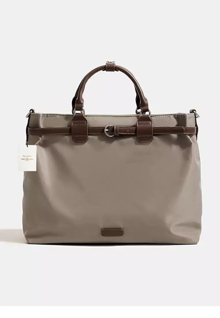 Multi Purpose Nylon Oxford Patch Genuine Leather Laptop Tote Bag JW MJ-1388