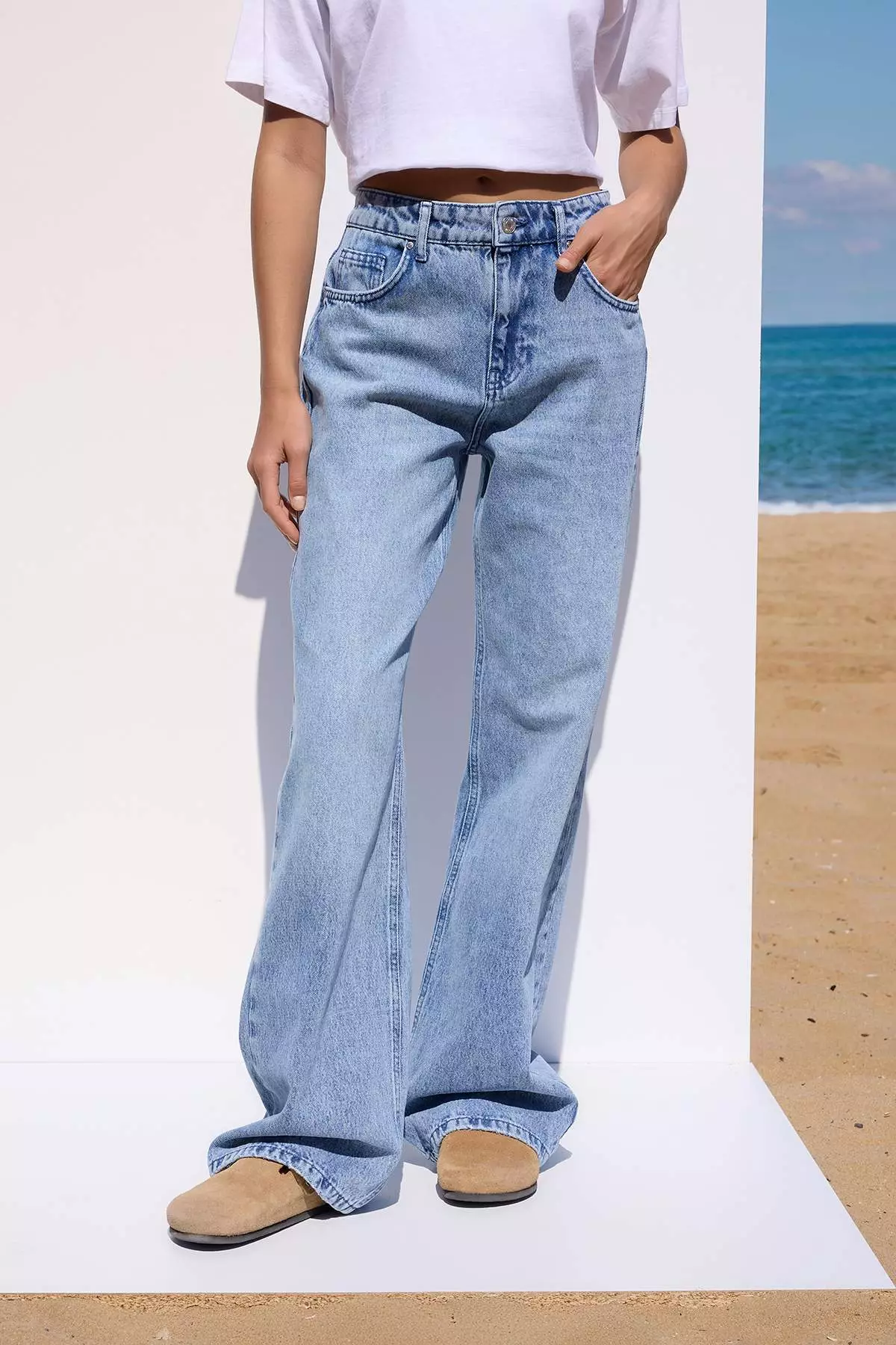 Blue More Sustainable Normal Waist Wide Leg Palazzo Jeans