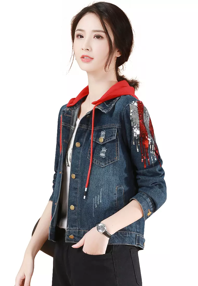 Girls red denim jacket outlet