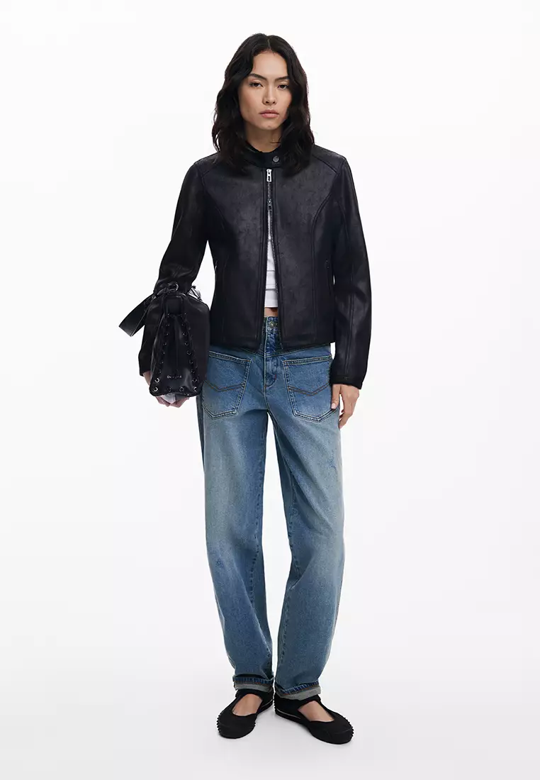 Combined faux leather jacket