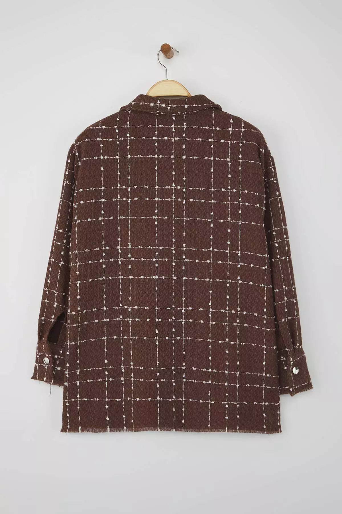 Brown Tweed Long Sleeve Winter Woven Plus Size Shirt/Jacket