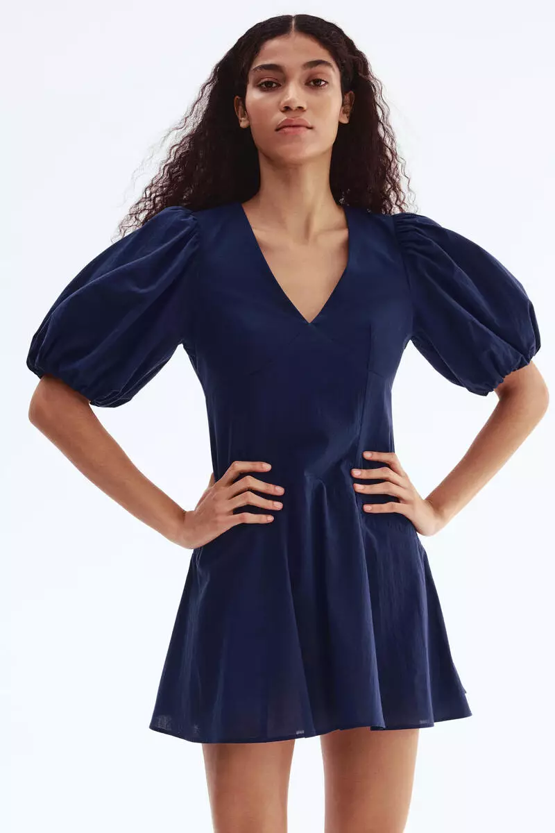 Balloon-sleeved cotton dress