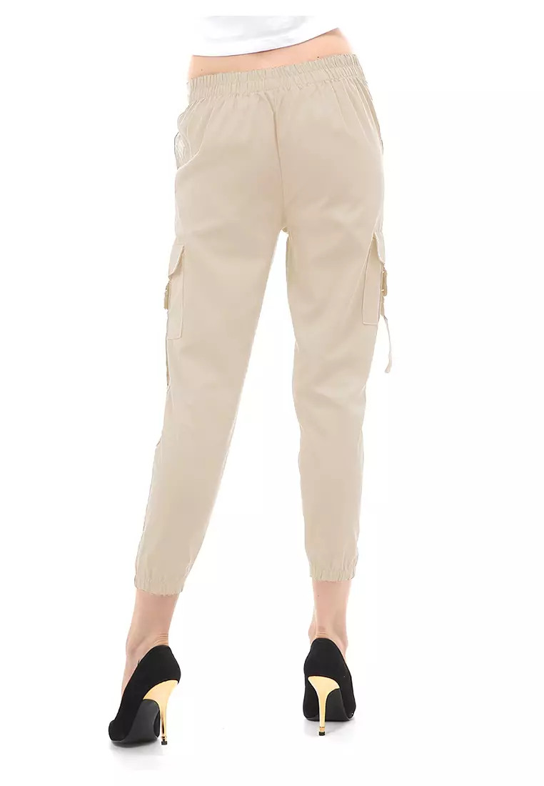 Jourel Celana Panjang Kasual Wanita Jogger Cargo Pants Material Cotton Drill ORIGINAL - Cream