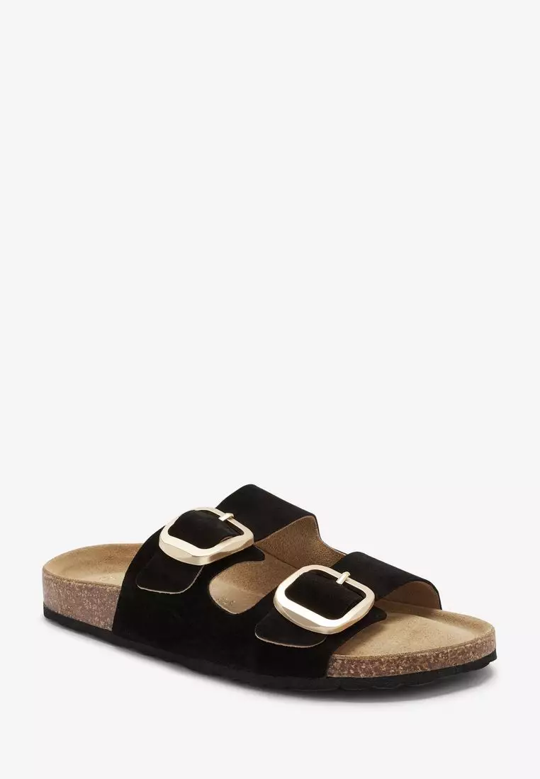 Forever Comfort Leather Double Strap Footbed Sandals