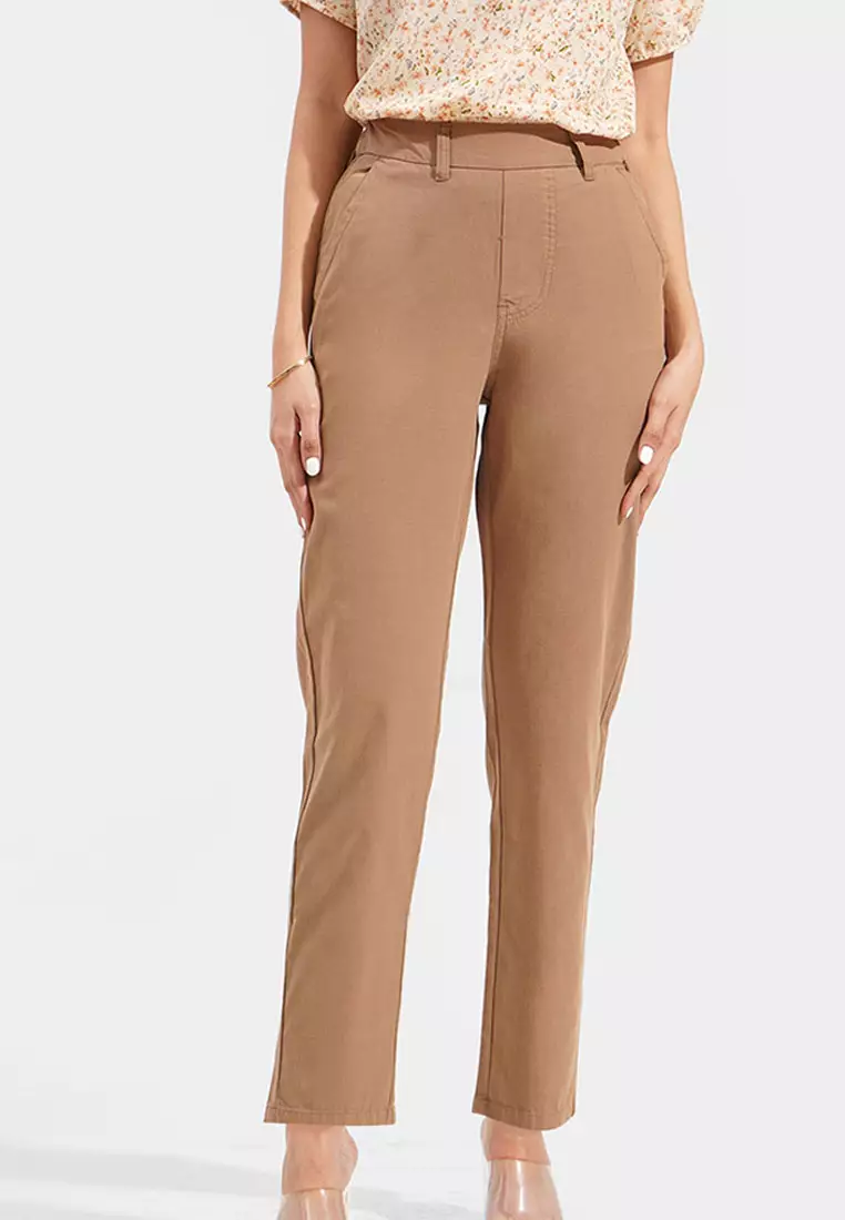 Buy DIGITAL SHOPEE Women Cotton Regular Fit Elastic Waist Casual Ankle Pant  Trouser with Two Side Pocket- (Beige, Small) at