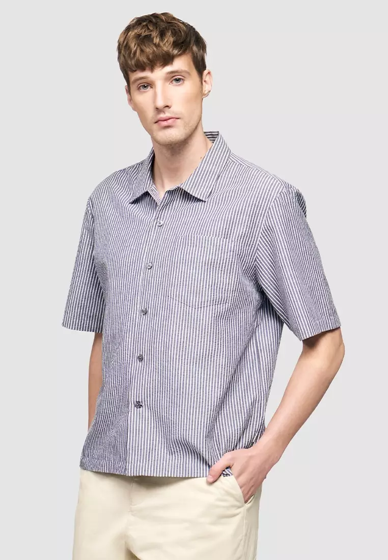 Seersucker Boxy Striped Shirt