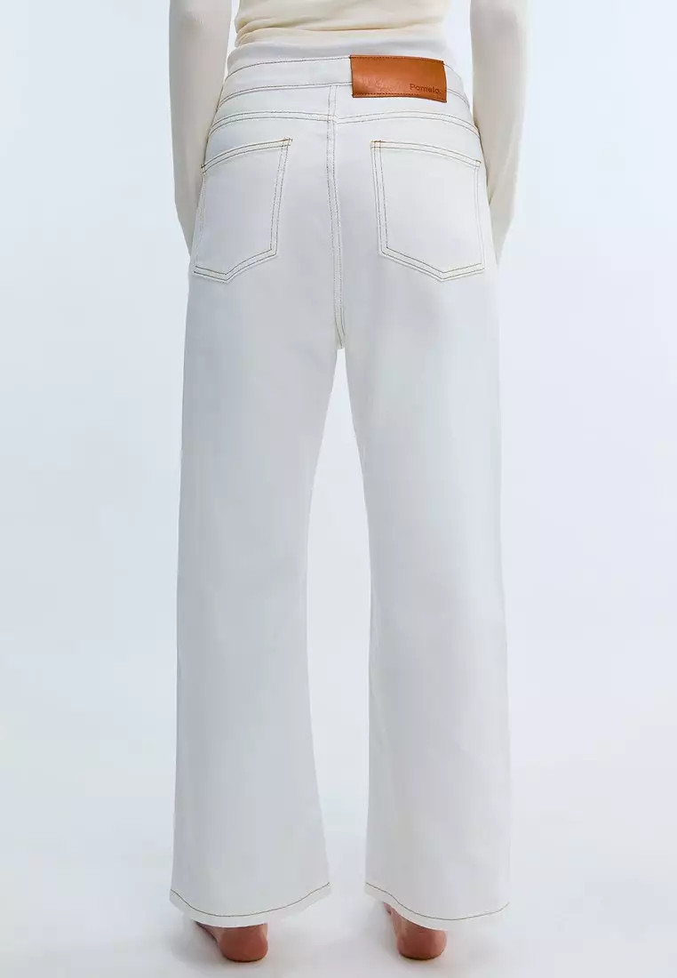 High Waist Straight Leg Jeans - White