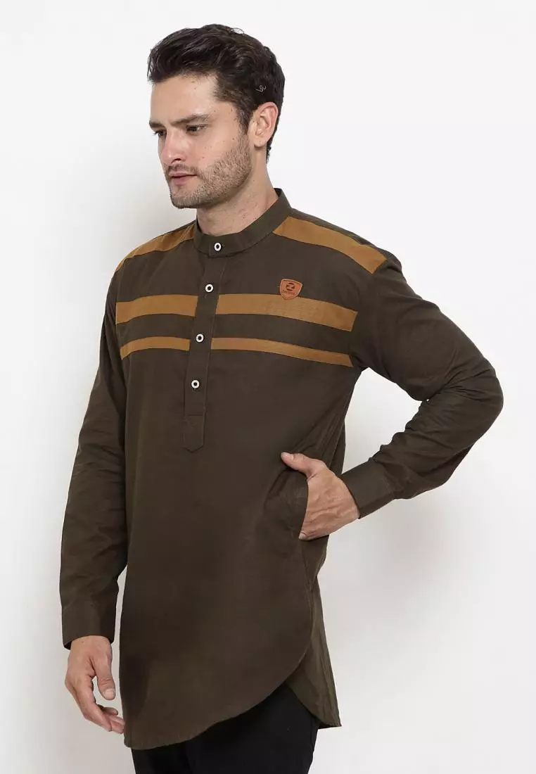 Zayidan Baju Koko Gamis Muslim Pria Rauf - Coklat Tua