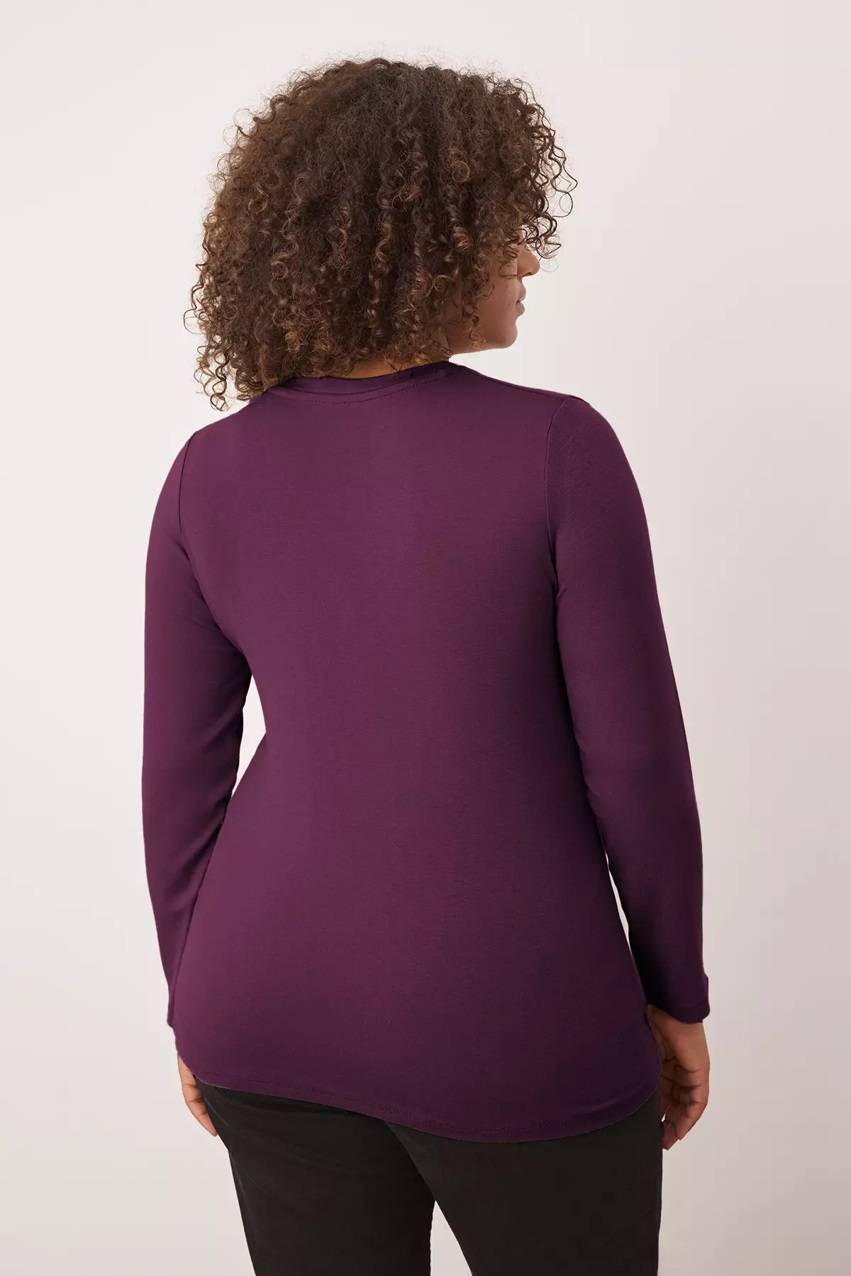 Burgundy Premium Soft Fabric V-Neck Fitted/Flattering Stretchy Knitted Plus Size Blouse Tbbaw26Af00025