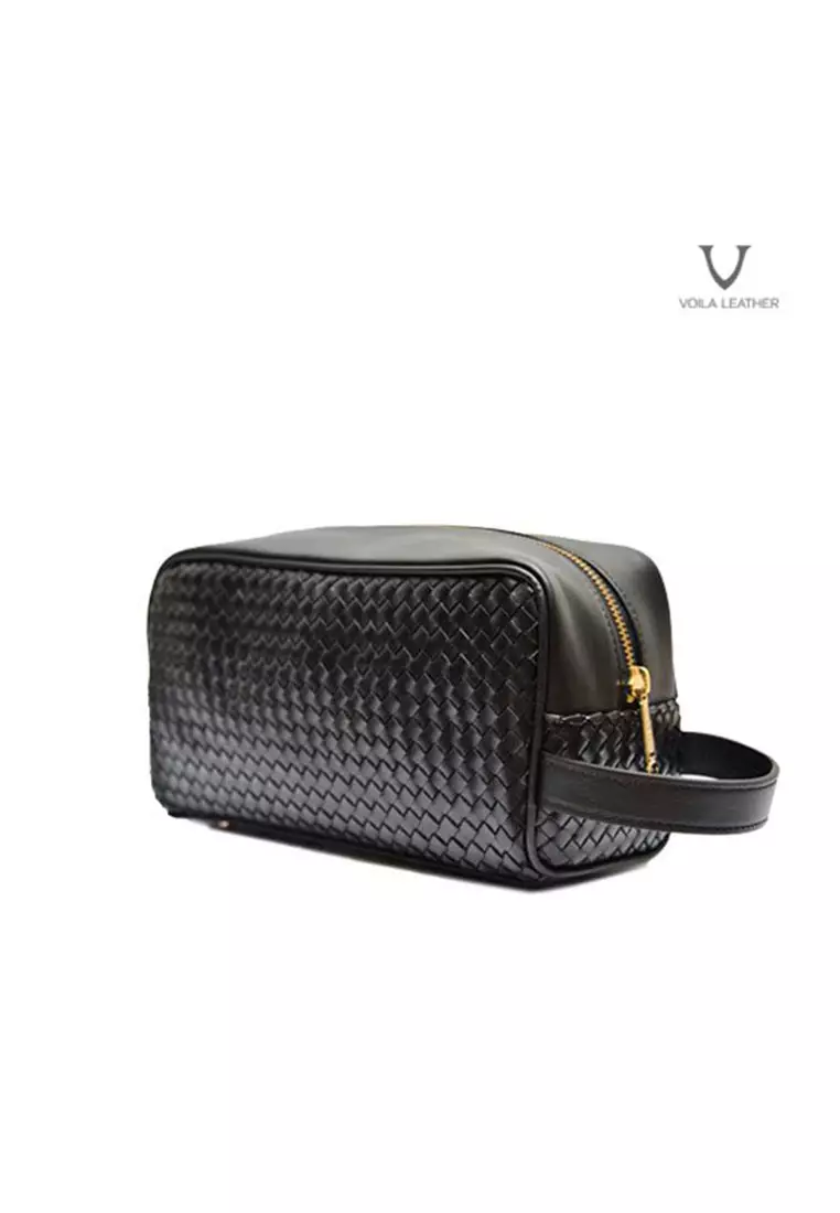 Pouch Anyaman Kulit Asli Voila New Andrea Black