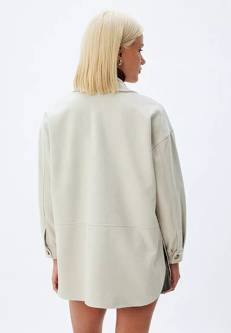 Long Sleeve Buttoned Faux Suede Shirt Jacket