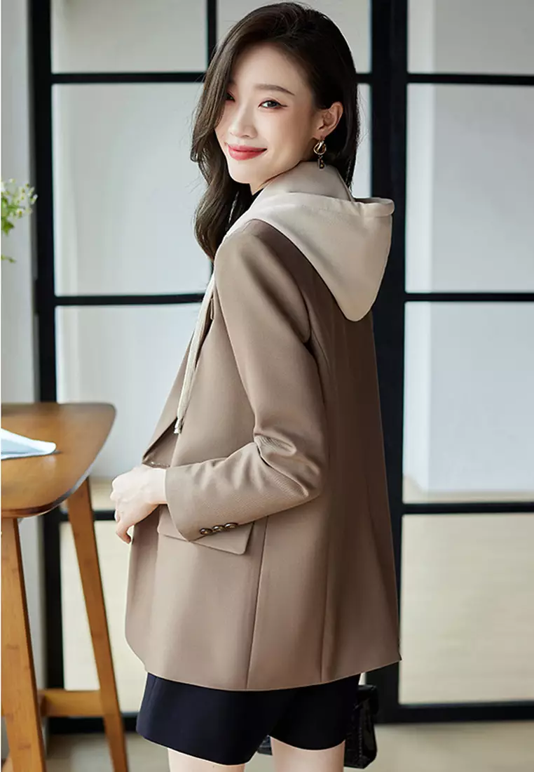 Double Breasted Blazer With Removable Hat