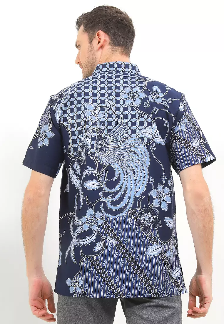 Hem Batik Pria Lengan Pendek Furing Cyano Navy