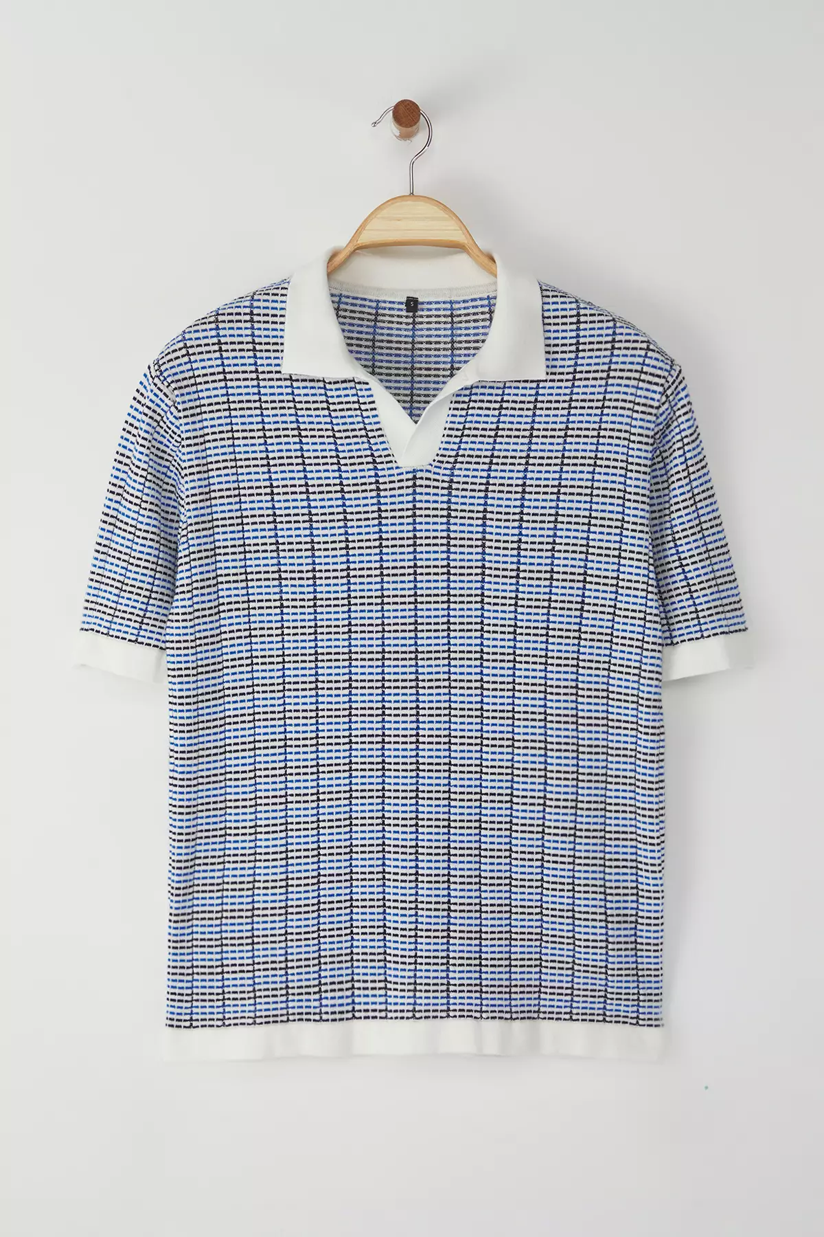 Checked Textured Knitwear Polo Shirt