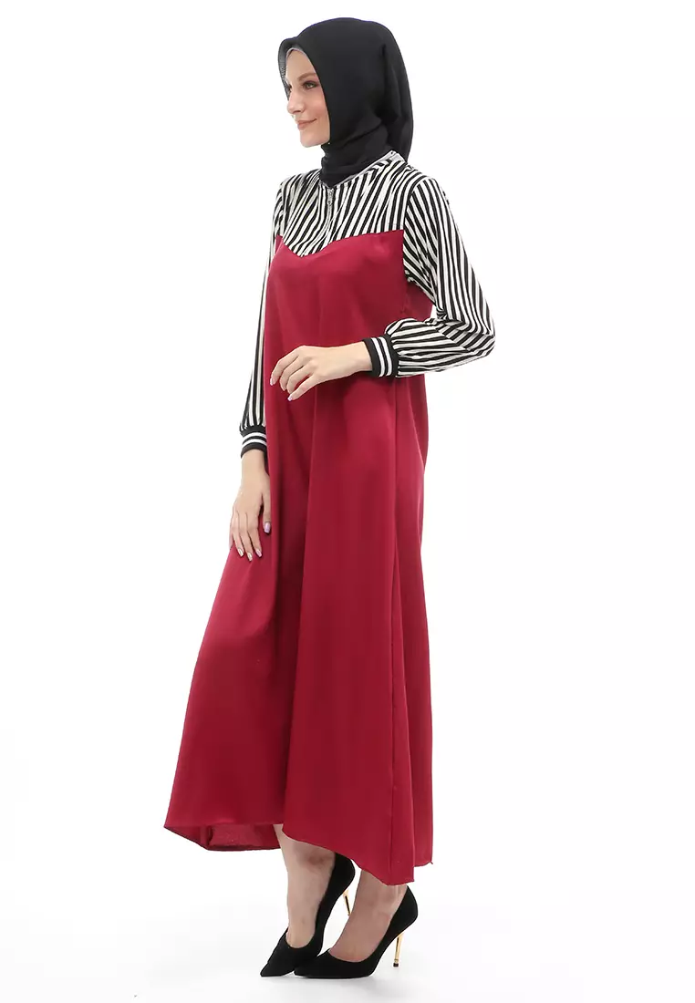 Fathanah Gamis Panjang Muslimah Long Dress Wanita Regular Fit - Maroon