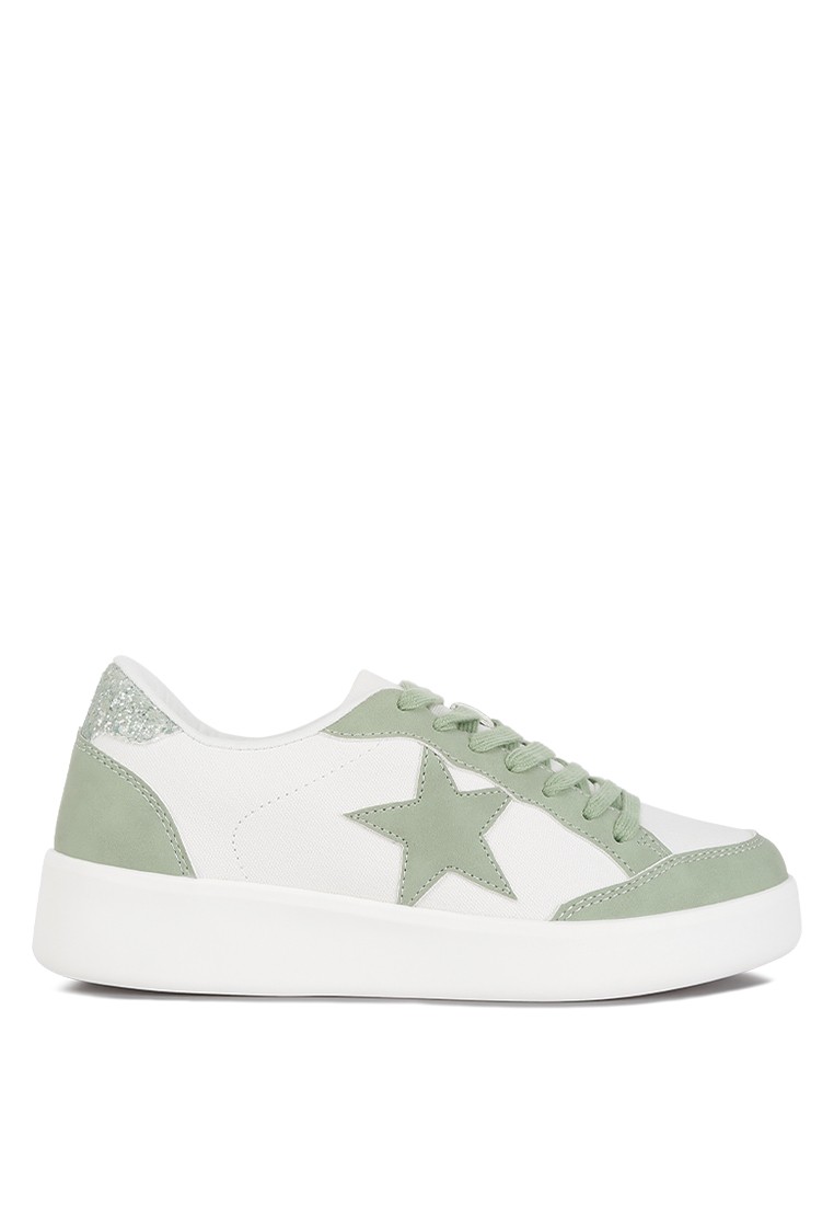 Light Green Glitter Detail Star Sneakers