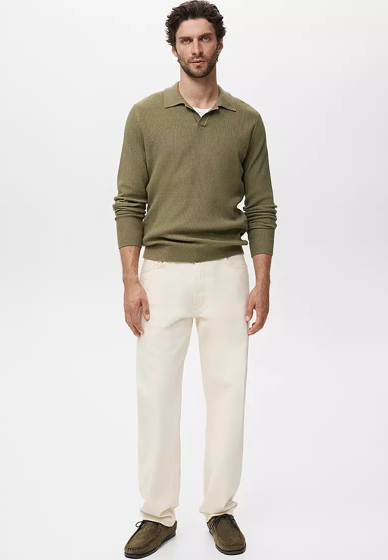 Cotton-Blend Ribbed Polo Sweater