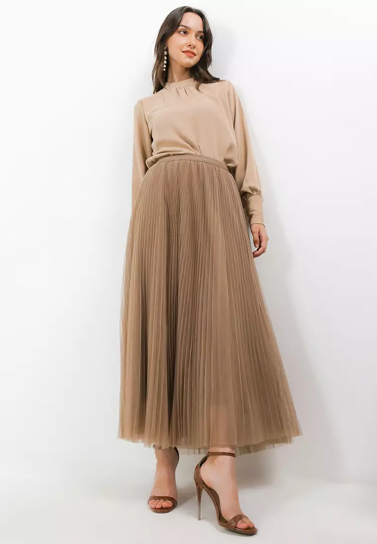 Pleated Tulle Maxi Skirt