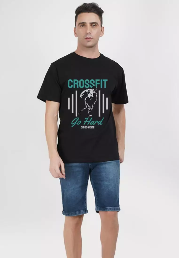 Crossfit Black Cotton Blend Short Sleeve Crew Neck Workout/Training Tee