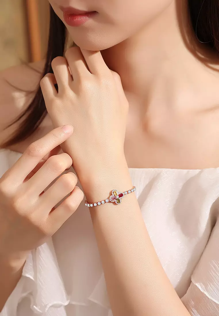 Gelang Wanita Titanium Anti Karat Perhiasan Fashion Elegan Bunga Perempuan Gelang Cewek