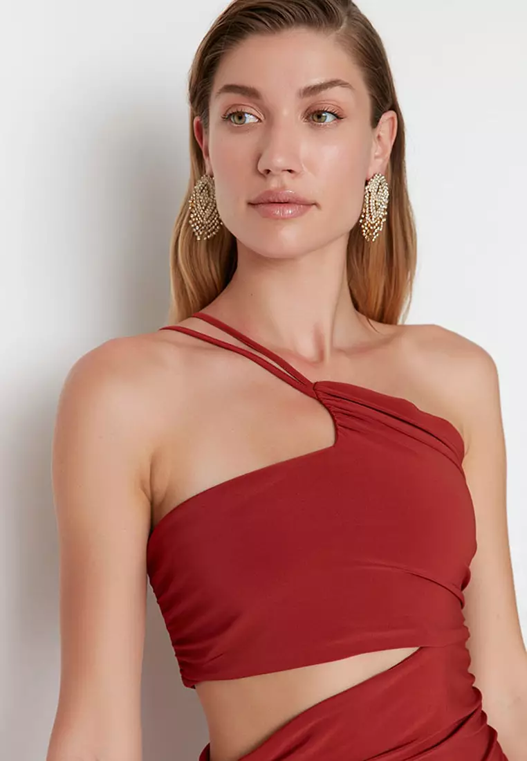 Neck Slit Evening Dress