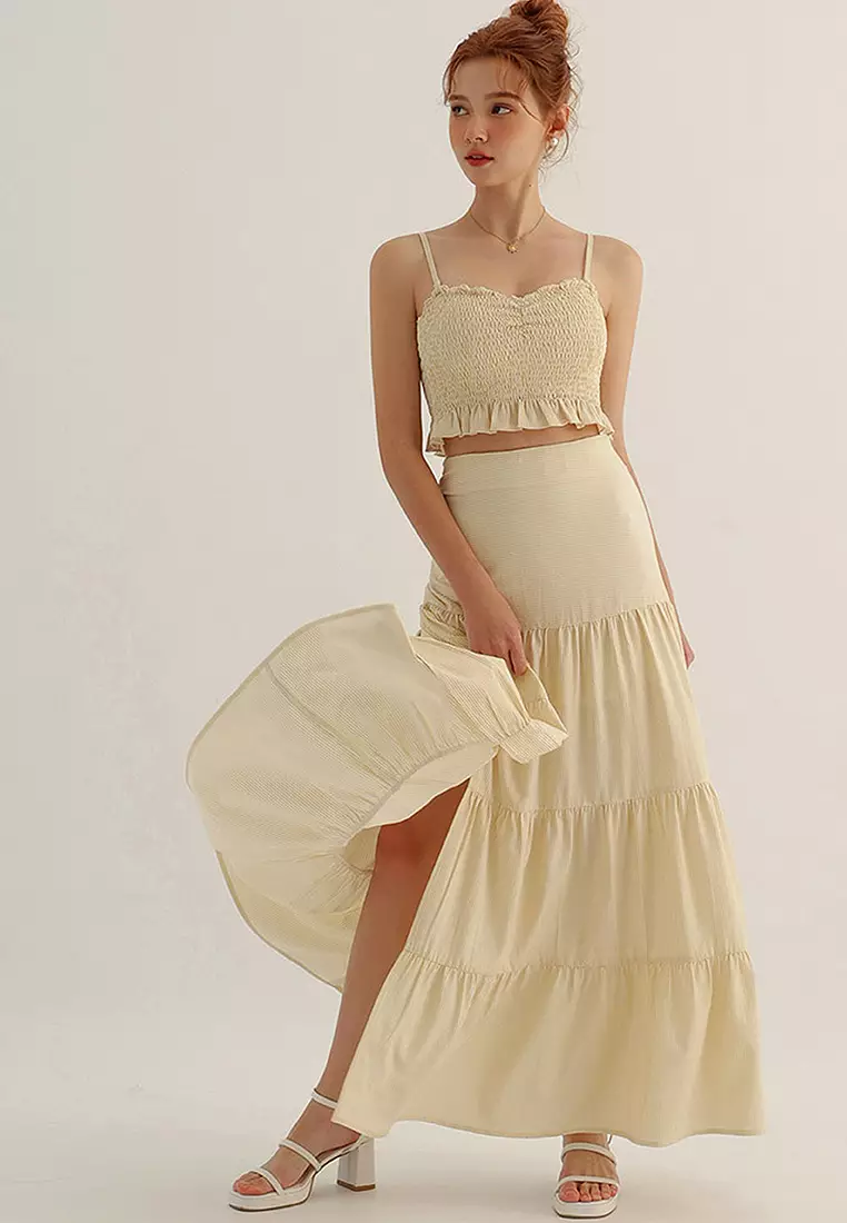 Striped Tiered Maxi Skirt