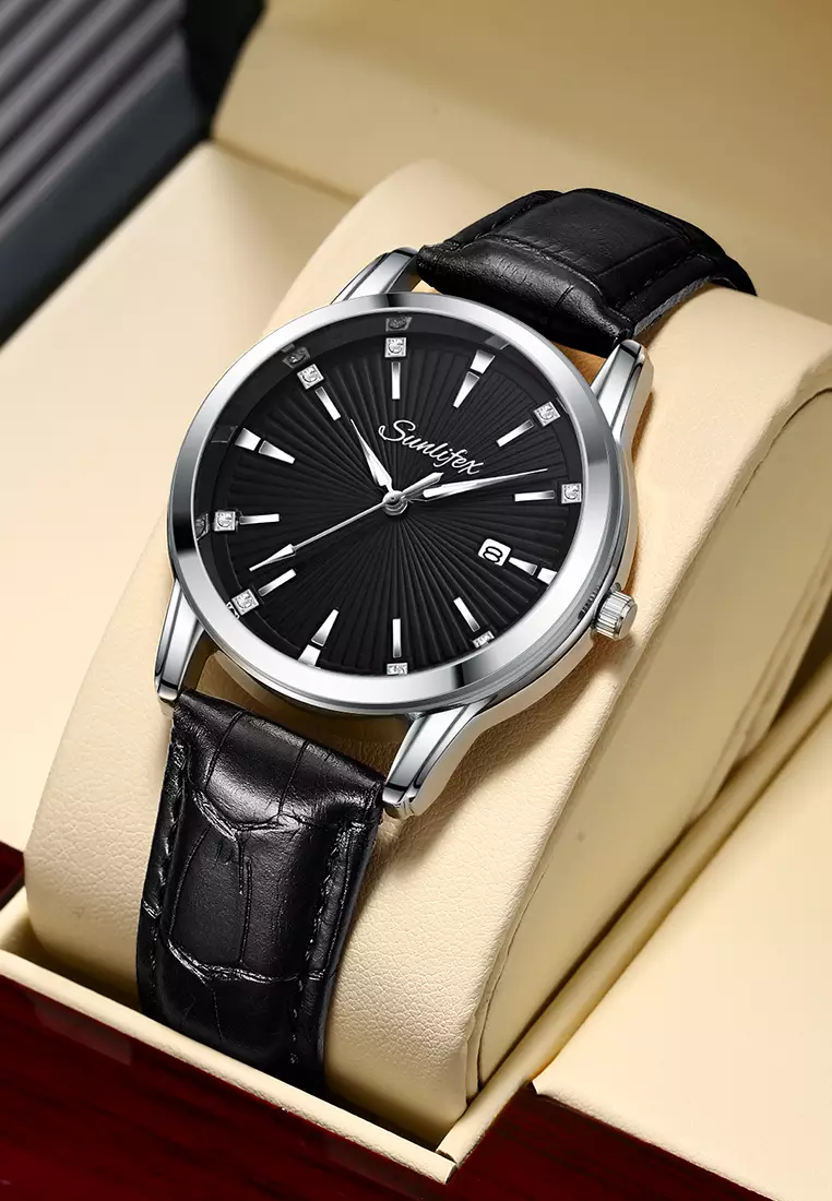 Jam Tangan Pria Original Kuarsa Bisnis Mode Anti Air Tali Kulit Jam Tangan Cowok 7006 black