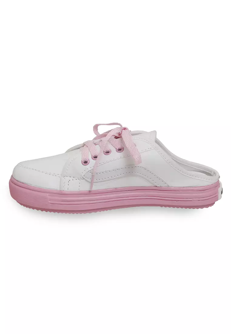 Sepatu Sneakers Casual Tali Ikat Material Canvas Comfortable - White