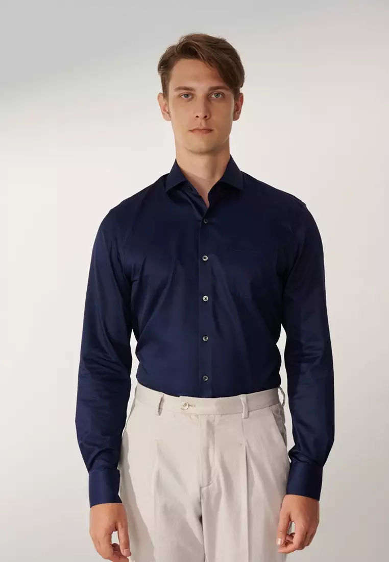 Milano Collection Navy Blue Slim Fit Shirt