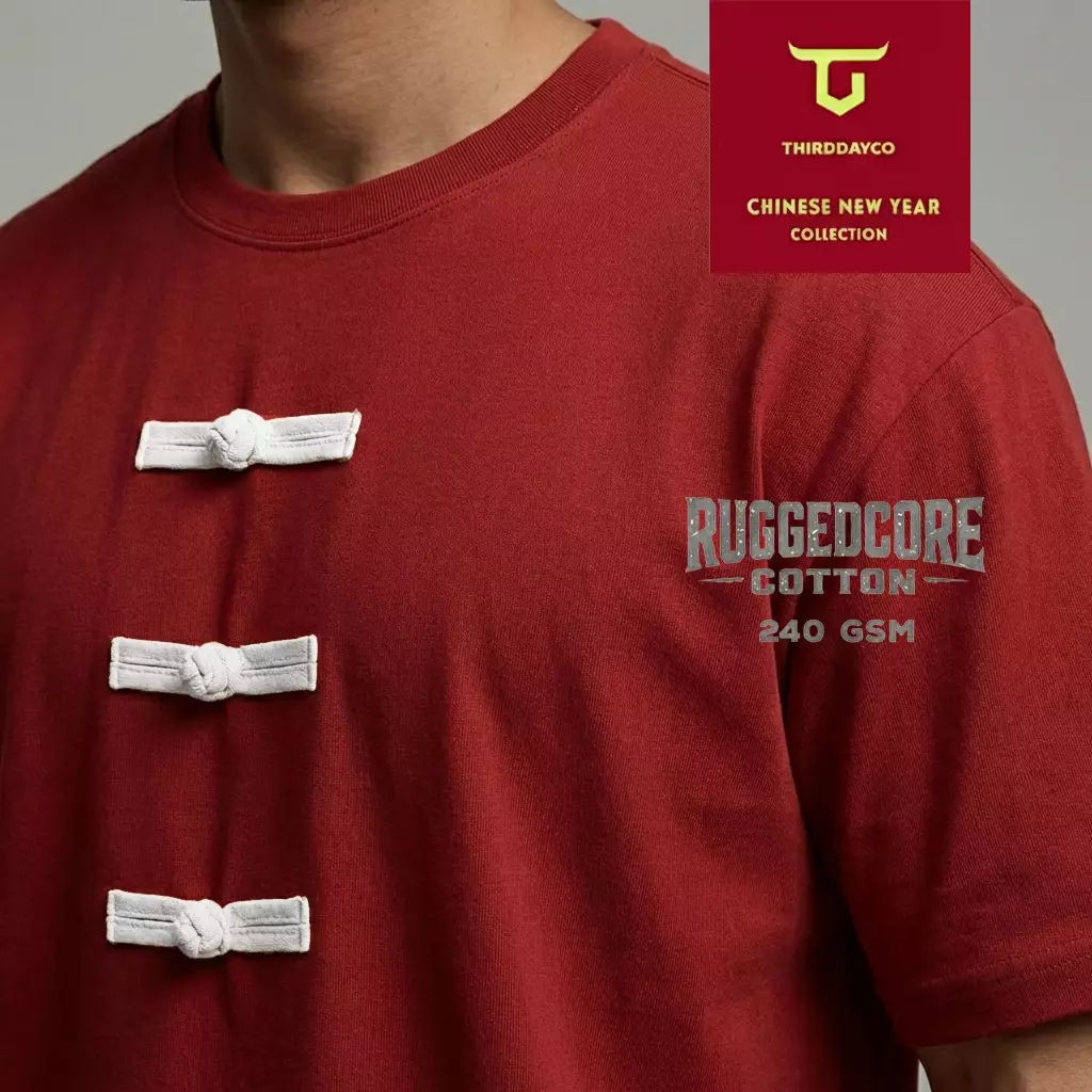 THIRDDAY Kaos Oversize Merah Imlek Sincia CheongSam Heavy Cotton 240gsm Maroon MTY95