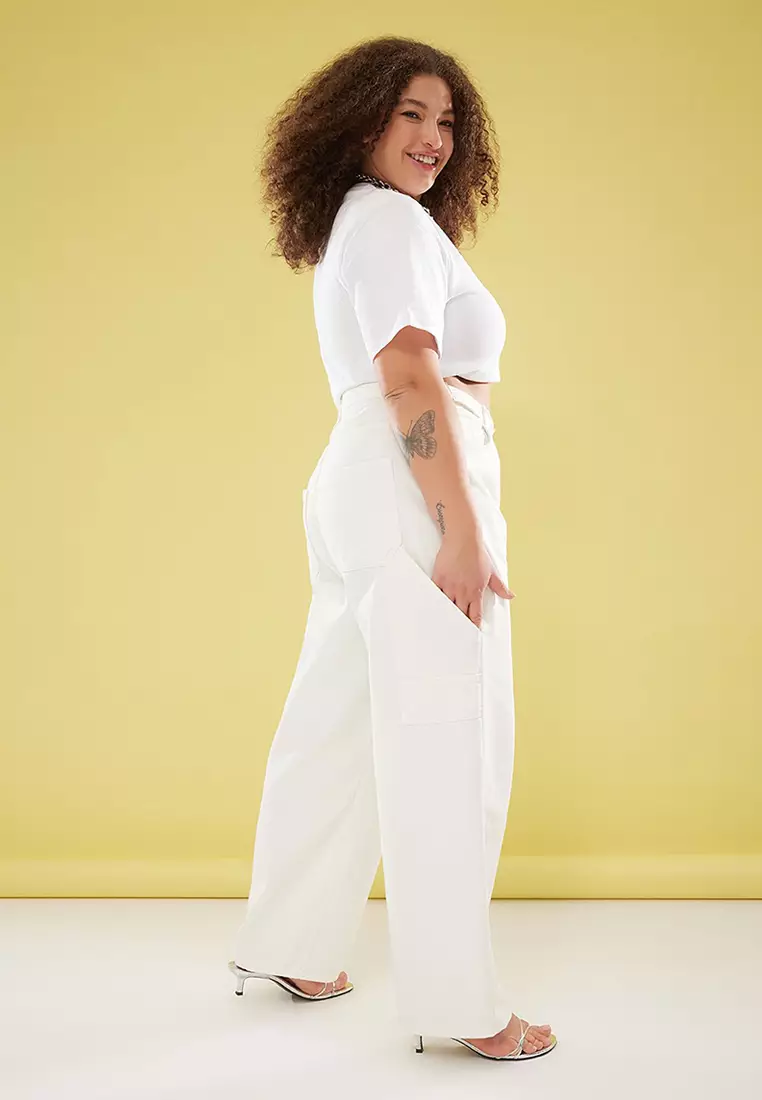 Ecru High Waist Straight Leg Plus Size Jeans Tbbaw25Cj00034