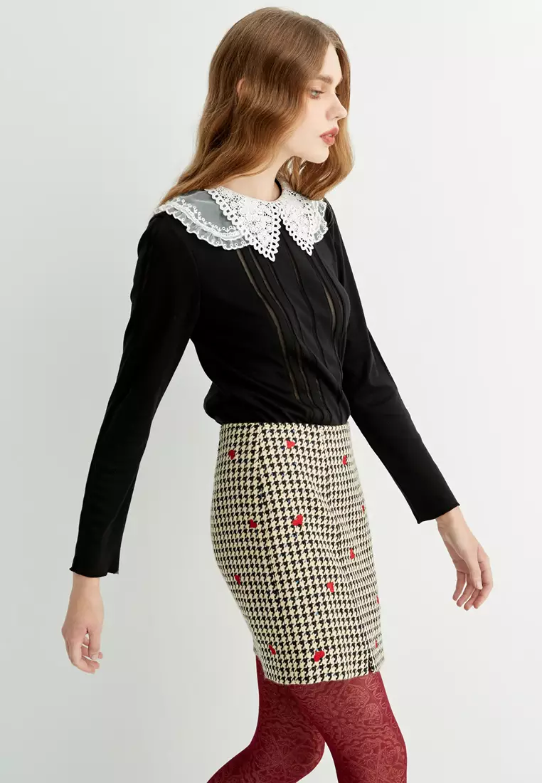 All Over Heart Embroidered Corset Waist Band Skirt